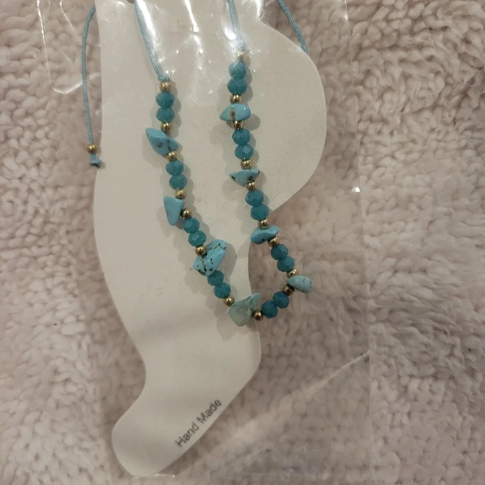Fashion jewelry Blue and Gold ankle bracelet - Picture 5 of 5